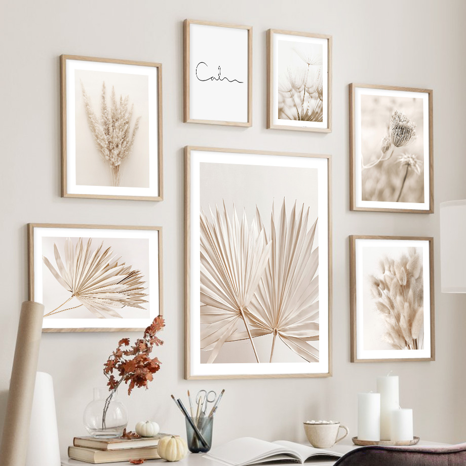 Neutral Beige Boho Wall Art Mu - Palm Leaf Dried review and price
